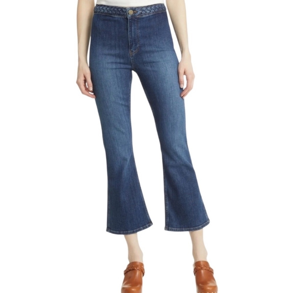 FRAME Dark Wash Braided Waistband Cropped Flare Jeans Women’s 29 - Picture 8 of 9